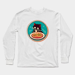 Black Cat Slurpin' Some Noods Long Sleeve T-Shirt